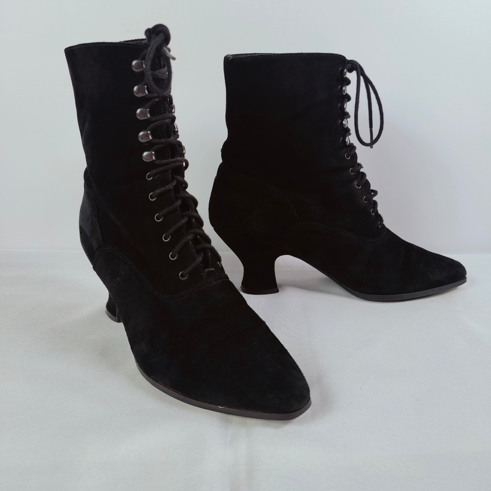 Vintage 90s Mixed Blues Black Suede Victorian Boots Witchy Steampunk 8.5 M
